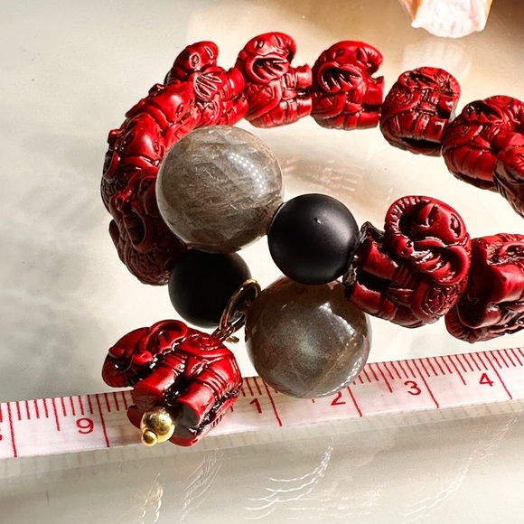 LABRADORITE + CINNABAR NATURAL CUFF BRACELET size 7” - Picture 8 of 13